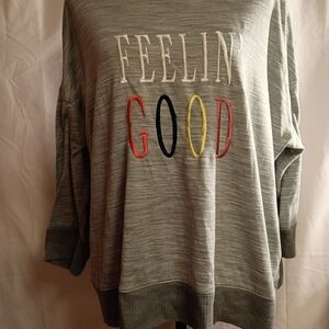 Secret Treasures Gray Sweatshirt with Multicolor 'Feelin Good' Embroidery